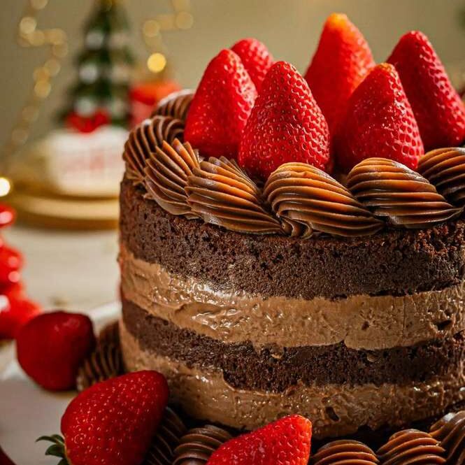 Bolo Brigadeiro com Morangos Frescos